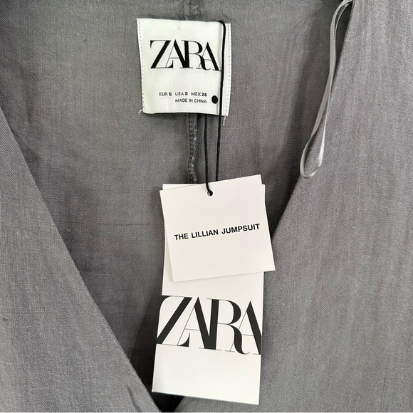 New! Zara The Lillian Gray 100% Linen ButtonFront Jumpsuit Small - Picture 8 of 11